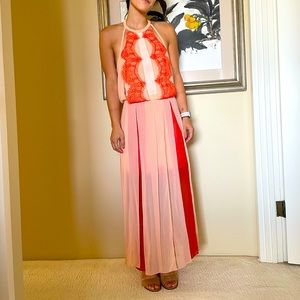 Three Floor Orange Dress with lace & hanging silks